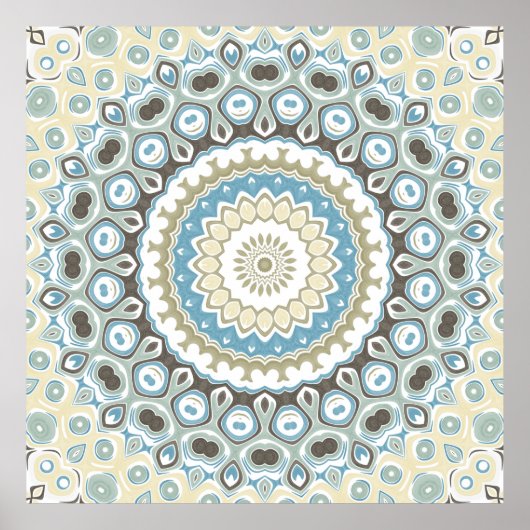Teal and Beige Mandala Pattern with Earth Tones ポスター (正面)