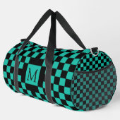 Teal and Black Checkerboard Pattern Monogram ダッフルバッグ (右コーナー)