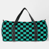 Teal and Black Checkerboard Pattern Monogram ダッフルバッグ (裏面)