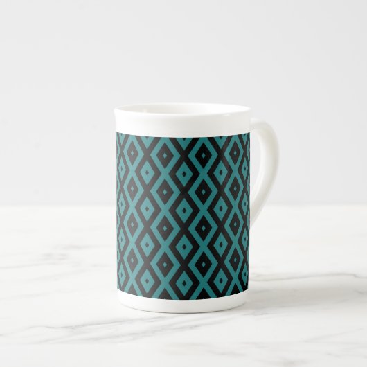 Teal and black diamond pattern ボーンチャイナマグカップ (正面右)