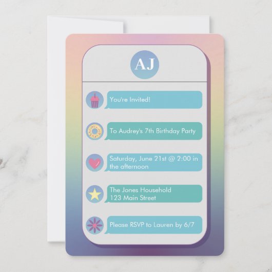 Teal and Blue Cell Phone Kid's Birthday Party 招待状 (正面)