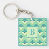 Teal and Blue Geometric Pattern Monogram キーホルダー (正面)