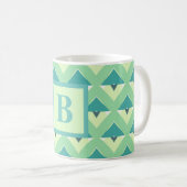 Teal and Blue Geometric Pattern Monogram コーヒーマグカップ (正面右)