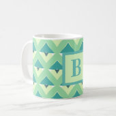 Teal and Blue Geometric Pattern Monogram コーヒーマグカップ (正面左)