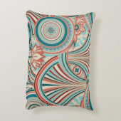 Teal and Coral Nouveau Flow アクセントクッション (裏面(縦))