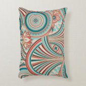 Teal and Coral Nouveau Flow アクセントクッション (正面(垂直))
