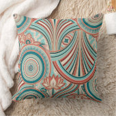 Teal and Coral Nouveau Flow クッション (ブランケット)