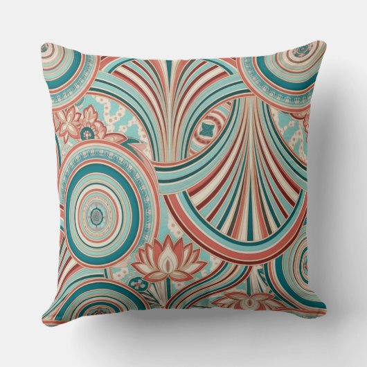 Teal and Coral Nouveau Flow  クッション (裏面)