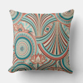 Teal and Coral Nouveau Flow クッション (正面)
