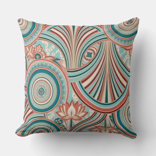 Teal and Coral Nouveau Flow  クッション (正面)