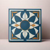 Teal and Cream Azulejo Mandala タイル