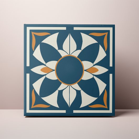 Teal and Cream Azulejo Mandala タイル