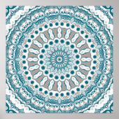 Teal and Cream Radiant Mandala Design ポスター (正面)