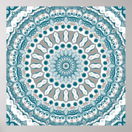 Teal and Cream Radiant Mandala Design ポスター