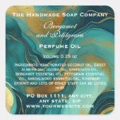 Teal and Faux Gold Perfume Roller Bottle スクエアシール (正面)