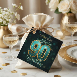 Teal and Gold Agate 90th Birthday Thank You フェイバータグ