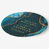 Teal and Gold Agate Marble Wedding ペーパープレート (アングル)