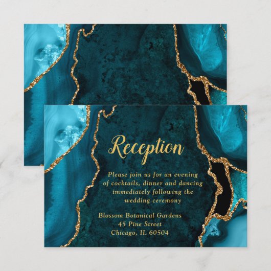 Teal and Gold Agate Wedding Reception エンクロージャーカード (正面/裏面)