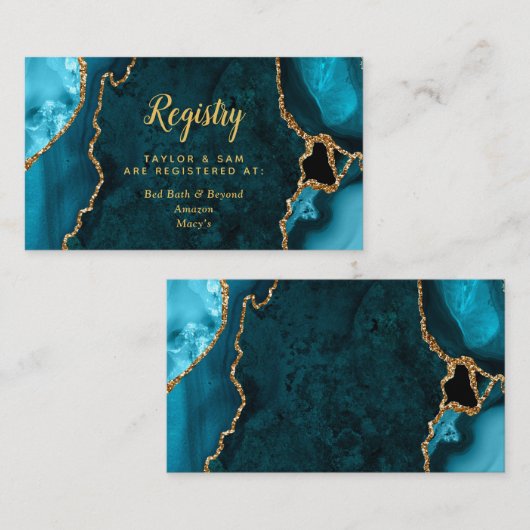 Teal and Gold Agate Wedding Registry エンクロージャーカード (正面/裏面)