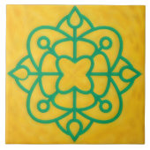 Teal and Gold Celtic Style Decorative Tile タイル (正面)