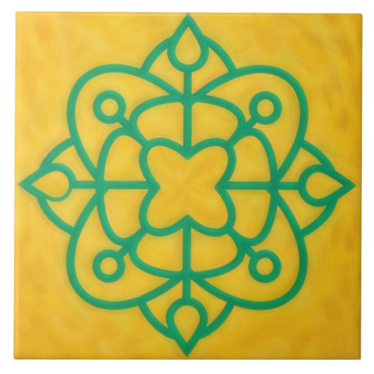 Teal and Gold Celtic Style Decorative Tile タイル (正面)