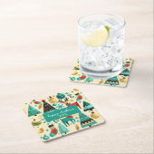 Teal and gold Christmas party – whimsical reindeer スクエアペーパーコースター (インサイチュ)