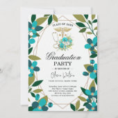 Teal and Gold Floral RN Graduation Invitation | Nu 招待状 (正面)