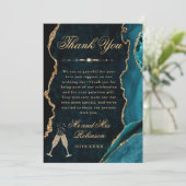 Teal and Gold Glitter Agate & Marble Wedding サンキューカード (スタンド正面)