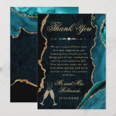 Teal and Gold Glitter Agate & Marble Wedding サンキューカード (正面/裏面)