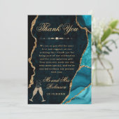 Teal and Gold Glitter Agate & Marble Wedding サンキューカード (スタンド正面)