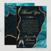 Teal and Gold Glitter Agate & Marble Wedding サンキューカード (正面/裏面)