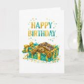 Teal and Gold Happy birthday Sulcata tortoise gift カード (正面)