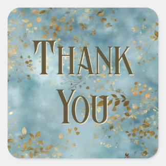 Teal and Gold Leaves Design スクエアシール