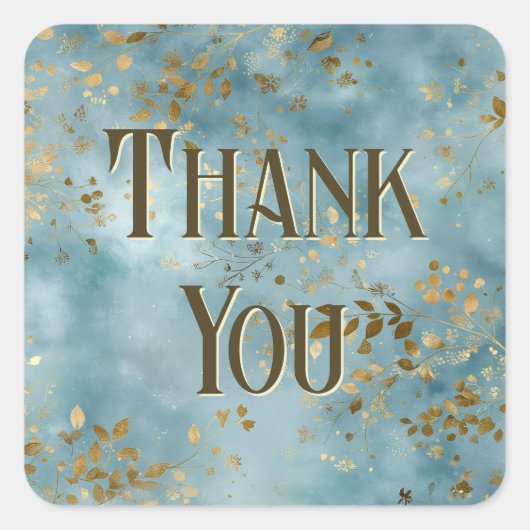 Teal and Gold Leaves Design スクエアシール (正面)