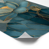 Teal and Gold Lotus Flower Geometric Line Art Zen ポスター (角)