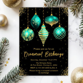 Teal and Gold Ornament Exchange Party 招待状