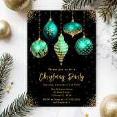 Teal and Gold Ornaments Christmas Party 招待状