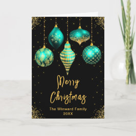 Teal and Gold Ornaments Merry Christmas シーズンカード