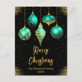 Teal and Gold Ornaments Merry Christmas シーズンポストカード (正面)