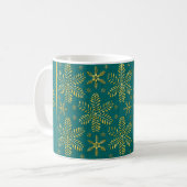 Teal and Gold Snowflakes Christmas Mug with Name コーヒーマグカップ (正面左)