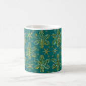 Teal and Gold Snowflakes Christmas Mug with Name コーヒーマグカップ (中央)