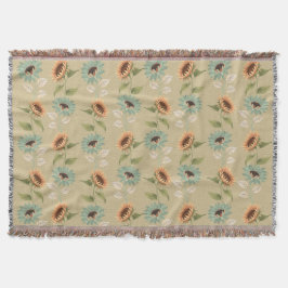 Teal and Gold Sunflower Throw Blanket スローブランケット