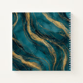 Teal and Gold Swirls Monogram Square ノートブック (裏面)