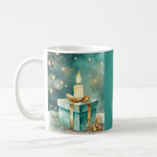 Teal and Golden Candle with Gift Box コーヒーマグカップ (左)