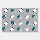 Teal and Gray Football Helmet and Ball Patterns ラッピングペーパーシート (正面)