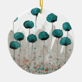 Teal and Gray Watercolor Flowers セラミックオーナメント