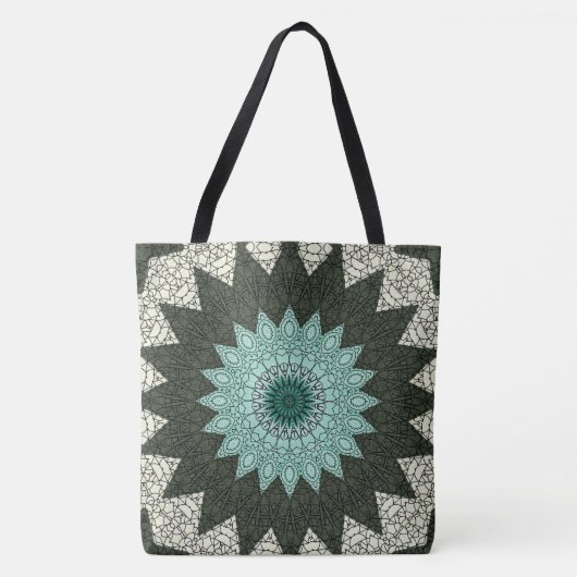 Teal and Green Geometric Mandala Pattern トートバッグ (正面)