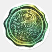 Teal and Green Peacock Wax Look Seal ラウンドシール (正面)