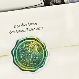 Teal and Green Peacock Wax Look Seal ラウンドシール