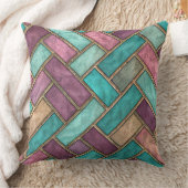 Teal and Mauve Herringbone Tile Pattern - Brick クッション (ブランケット)